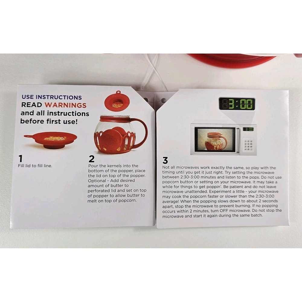 NWT Ecolution Micro-Pop Popcorn Popper 1.5 Qt Glass Dishwasher-Safe Red Microwav - Picture 6 of 8